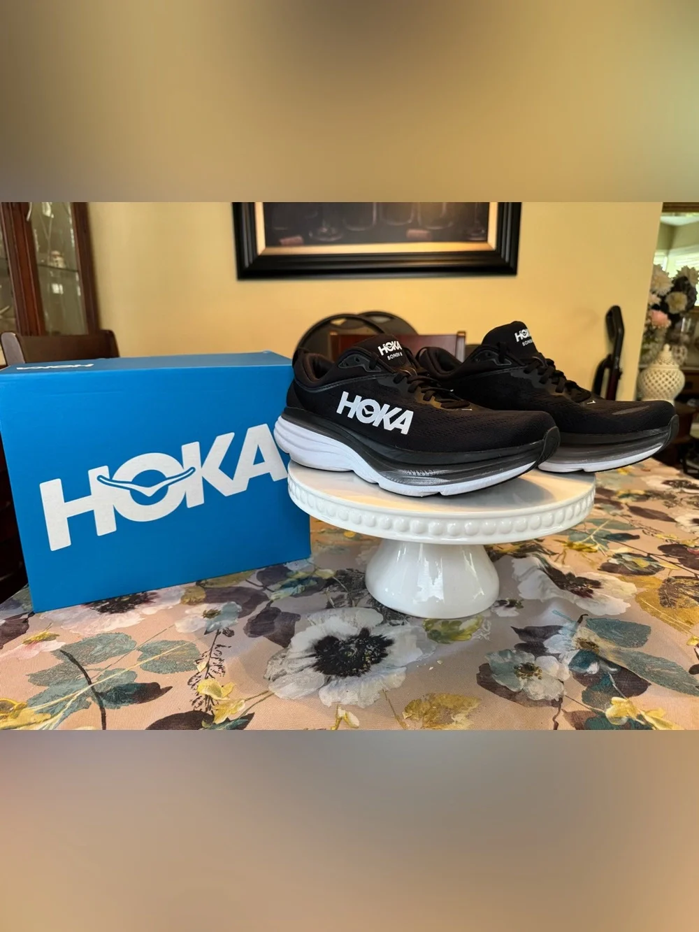 Hoka Women’s Bondi 8 Black and White Running Shoes